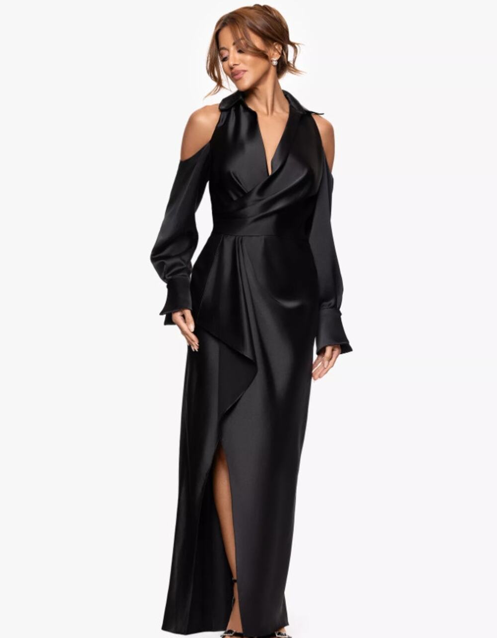 NWT Xscape V Neck Long Sleeve Ball Gown Black Size 12